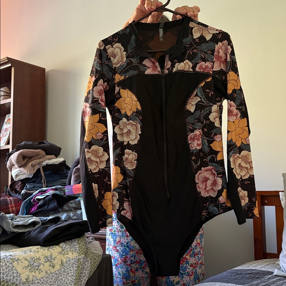 Torrid Floral Long Sleeve Bodysuit - Black and Multicolor